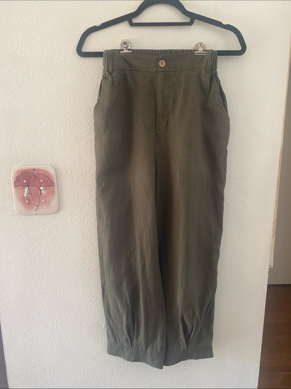 Grae cove Linen High-Rise Olive Green Wide-Leg Trousers